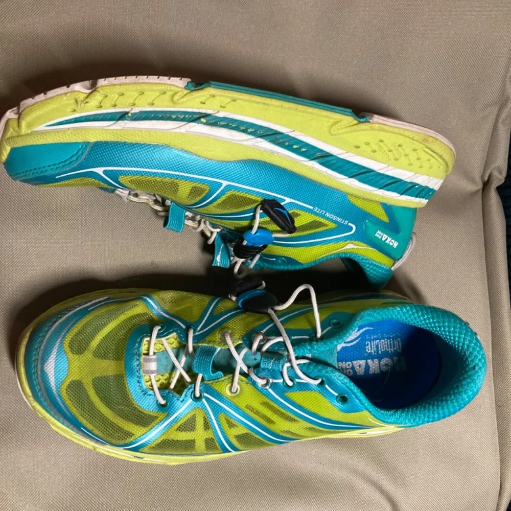 Hoka One One Women's Turquoise and Lime Athletic Running Shoes